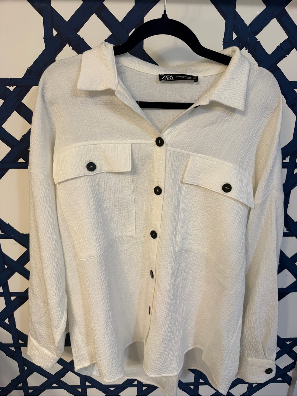 Zara Cream Button-Down Shirt with Chest Pockets